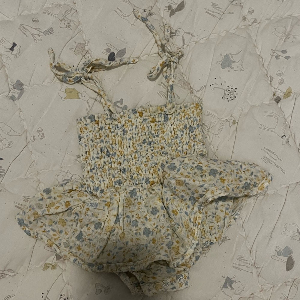 Angel Dear Blue and Yellow Floral Baby Romper